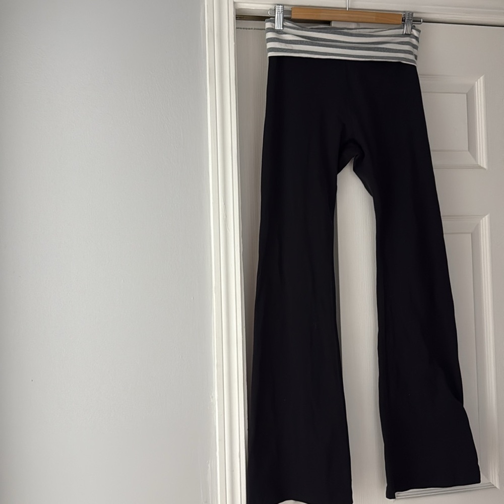 Hard Tail Stripe Roll Waist Flare Leg Pants